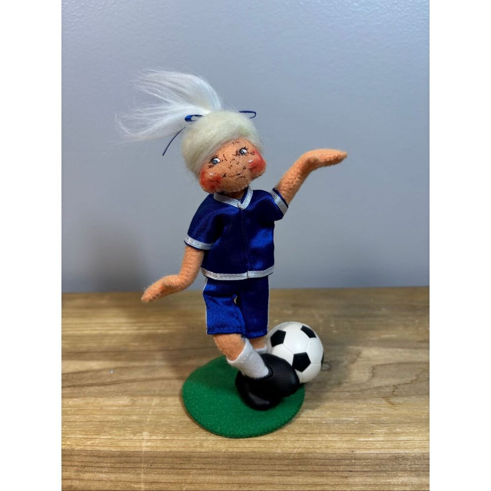 Annalee 6” blonde hair soccer player girl in blue outfit doll